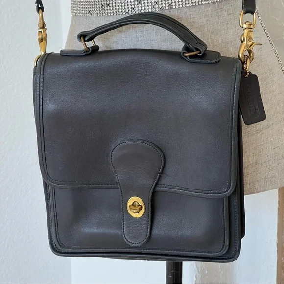 Vintage Coach Leather Bag Crossbody Satchel Purse Turnlock Flap Black 0260-301 - Picture 5 of 17